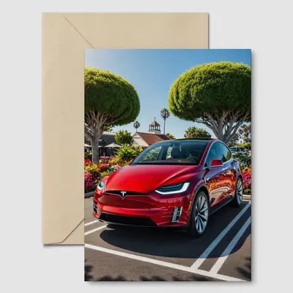 Tesla Model X Red SUV Sunny Parking Lot
