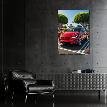 Tesla Model X Red SUV Sunny Parking Lot