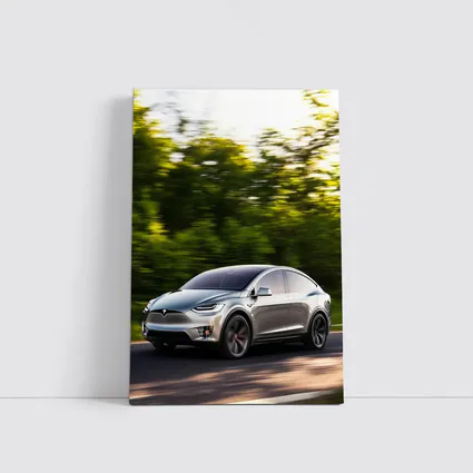 Tesla Model X Speeding Through Green Forest