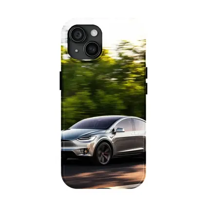 Tesla Model X Speeding Through Green Forest