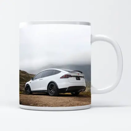 Tesla Model X White Misty Mountain Road