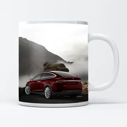 Tesla Model X Red Mountain Fog Landscape