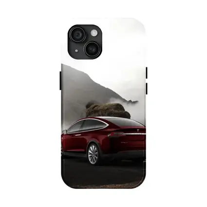 Tesla Model X Red Mountain Fog Landscape