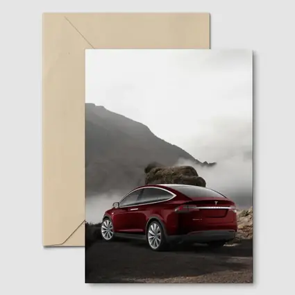 Tesla Model X Red Mountain Fog Landscape