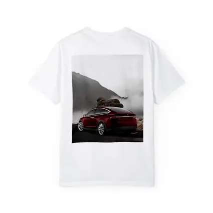 Tesla Model X Red Mountain Fog Landscape