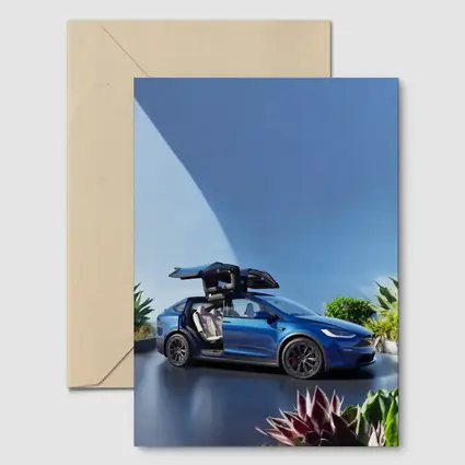 Tesla Model X Blue Falcon Wing Doors Open