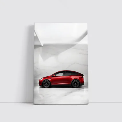 Tesla Model X Red On Marble Floor