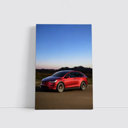 Tesla Model X Red Dusk Road Drive