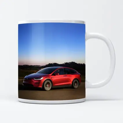 Tesla Model X Red Dusk Road Drive
