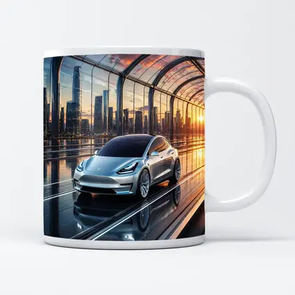 Tesla Model Y Futuristic City Skyline