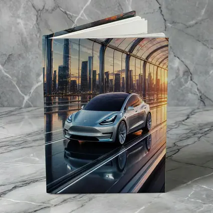 Tesla Model Y Futuristic City Skyline