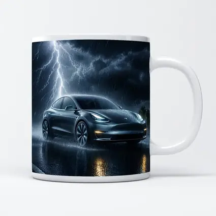 Tesla Model Y Driving Through Lightning Storm