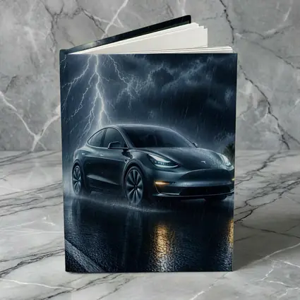 Tesla Model Y Driving Through Lightning Storm