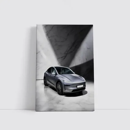 Tesla Model Y Silver Marble Studio Setting