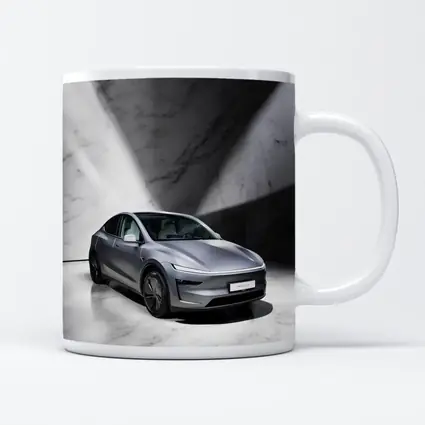 Tesla Model Y Silver Marble Studio Setting