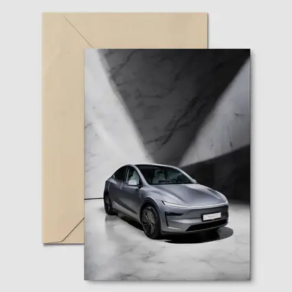 Tesla Model Y Silver Marble Studio Setting