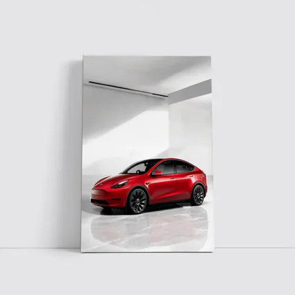 Tesla Model Y Red Car White Studio