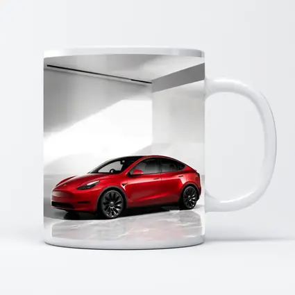 Tesla Model Y Red Car White Studio