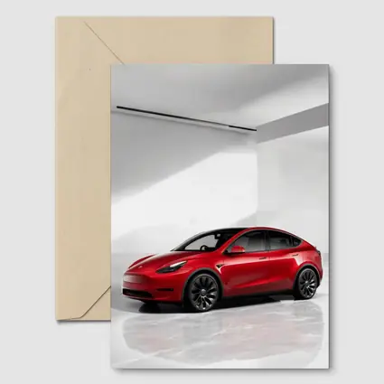 Tesla Model Y Red Car White Studio