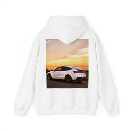 Tesla Model Y White Car Sunset Sky