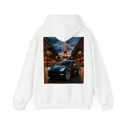 Tesla Model Y Black Paris Eiffel Tower Night