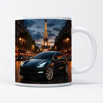 Tesla Model Y Black Paris Eiffel Tower Night