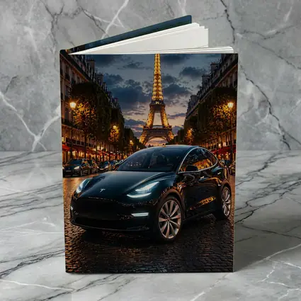 Tesla Model Y Black Paris Eiffel Tower Night
