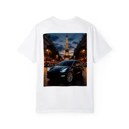 Tesla Model Y Black Paris Eiffel Tower Night