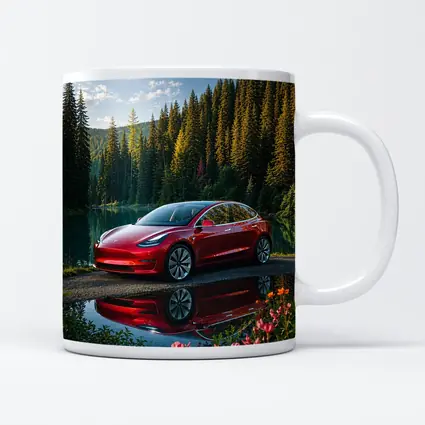 Red Tesla Model 3 by Forest Lake