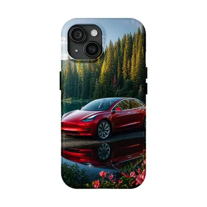 Red Tesla Model 3 by Forest Lake