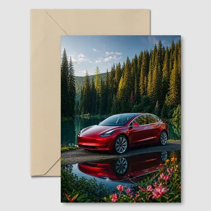 Red Tesla Model 3 by Forest Lake