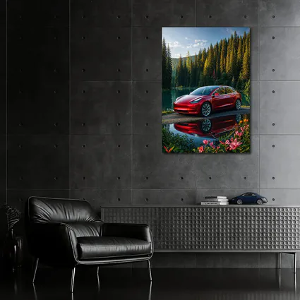 Red Tesla Model 3 by Forest Lake