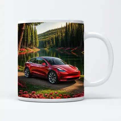 Red Tesla Model Y By Forest Lake