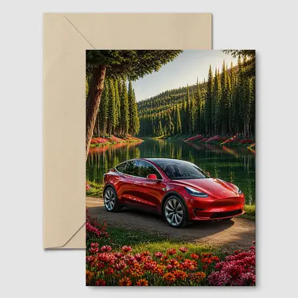Red Tesla Model Y By Forest Lake
