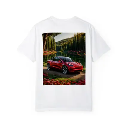 Red Tesla Model Y By Forest Lake