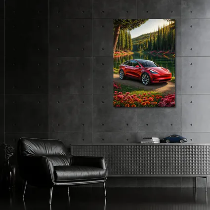 Red Tesla Model Y By Forest Lake