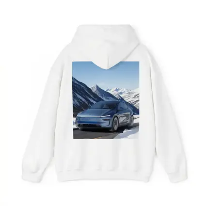 Tesla Model Y Blue Snowy Mountain Road