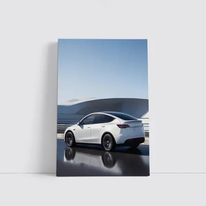Tesla Model Y White on Modern Bridge