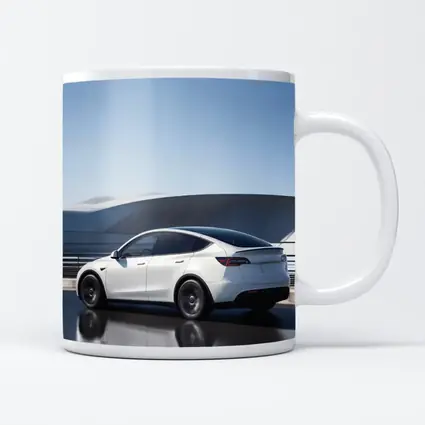 Tesla Model Y White on Modern Bridge