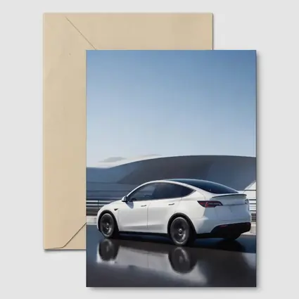 Tesla Model Y White on Modern Bridge