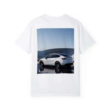 Tesla Model Y White on Modern Bridge