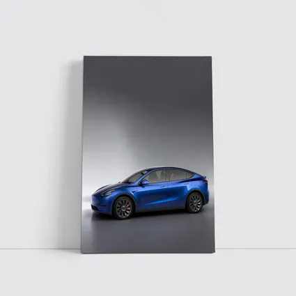 Tesla Model Y Blue on Gray Background