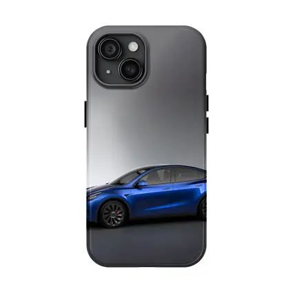 Tesla Model Y Blue on Gray Background