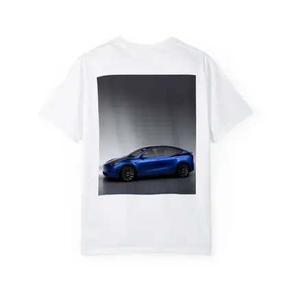 Tesla Model Y Blue on Gray Background