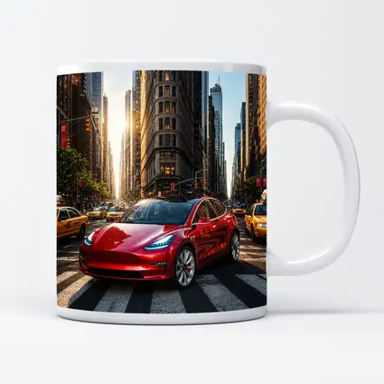 Tesla Model Three Red New York City