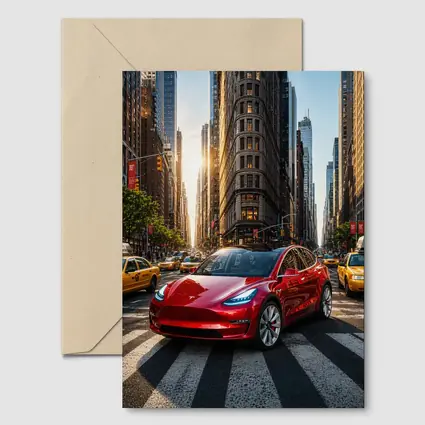 Tesla Model Three Red New York City
