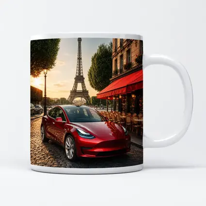 Tesla Model 3 Red Paris Eiffel Tower