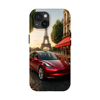 Tesla Model 3 Red Paris Eiffel Tower