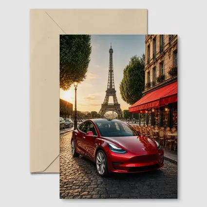 Tesla Model 3 Red Paris Eiffel Tower