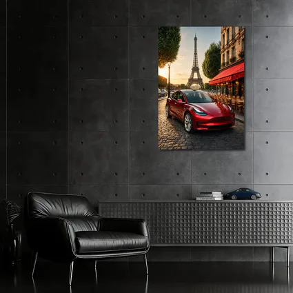 Tesla Model 3 Red Paris Eiffel Tower